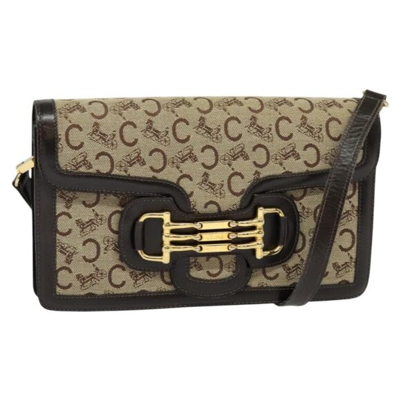 CELINE C Sulky Shoulder Bag Canvas Brown Gold Auth - Picture 1 of 16